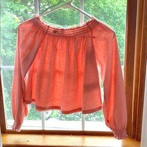 Off the shoulder, baby pink long sleeve shirt